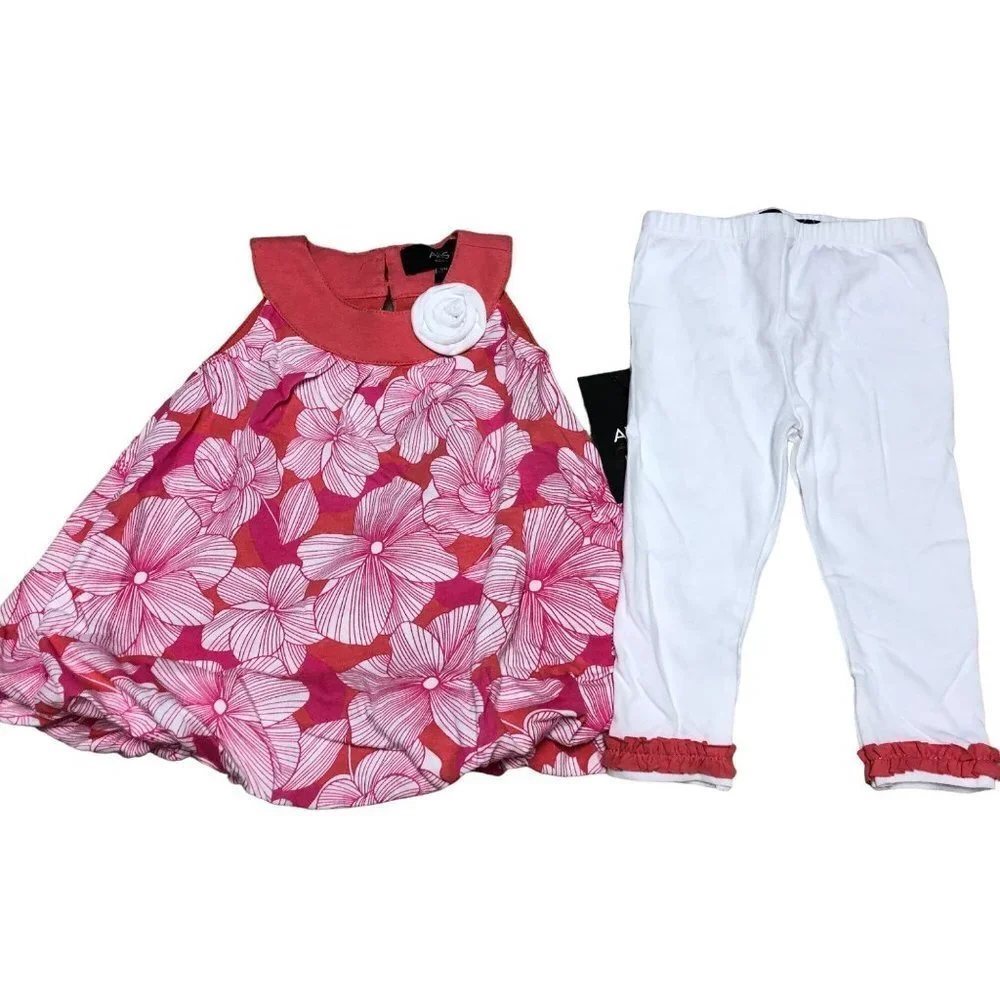 ABS KIDS BABY GIRL TWO PCS OUTFIT SET DRESS & WHITE LEGGING SIZE 12 MOS NEW WITH